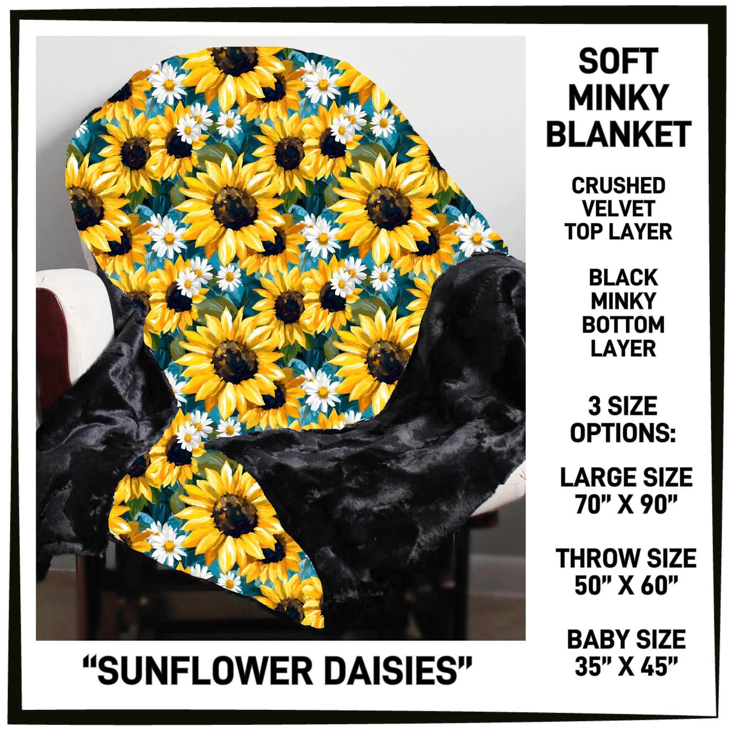 MI8B - Sunflower Daisies Minky Blanket - Preorder Closing 7/15 ETA: Late Sept