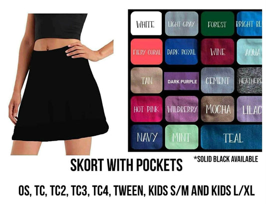 A6SB - Solid Colors Skort with Pockets - Preorder Closing 8/12 ETA: Late Sept
