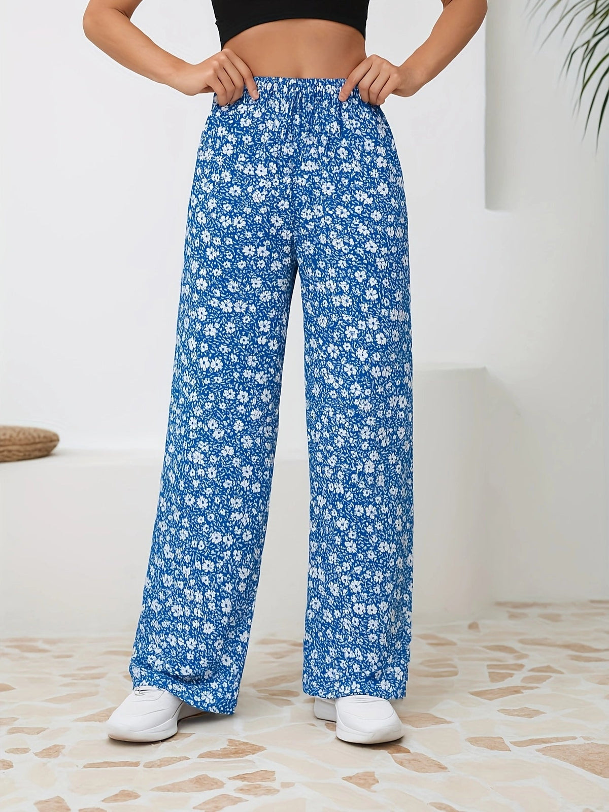 Floral Straight-Leg Pants – High-Waisted Flowy Wide-Leg Pants