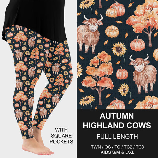 B250 - Preorder Autumn Highland Cows Leggings w/ Pockets (Closes 9/07. ETA early Nov.)