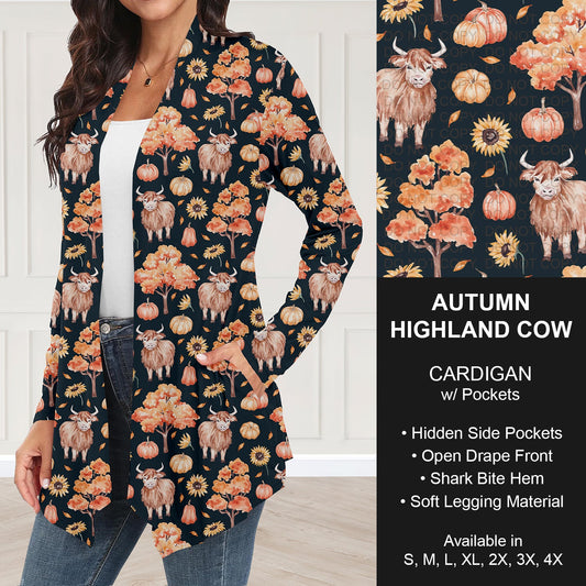 B250 - Preorder Autumn Highland Cows Cardigan w/ Pockets (Closes 9/07. ETA: early Nov.)