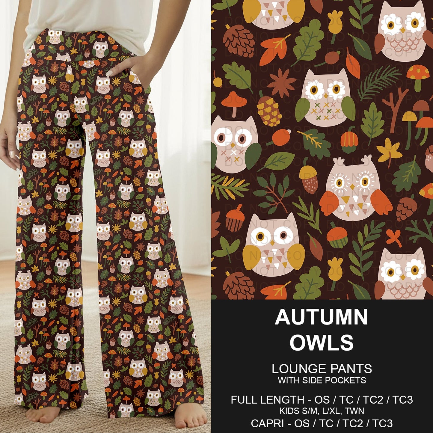 B308 - Preorder Autumn Owls Lounge Pants (Closes 8/16. ETA: late Oct.)