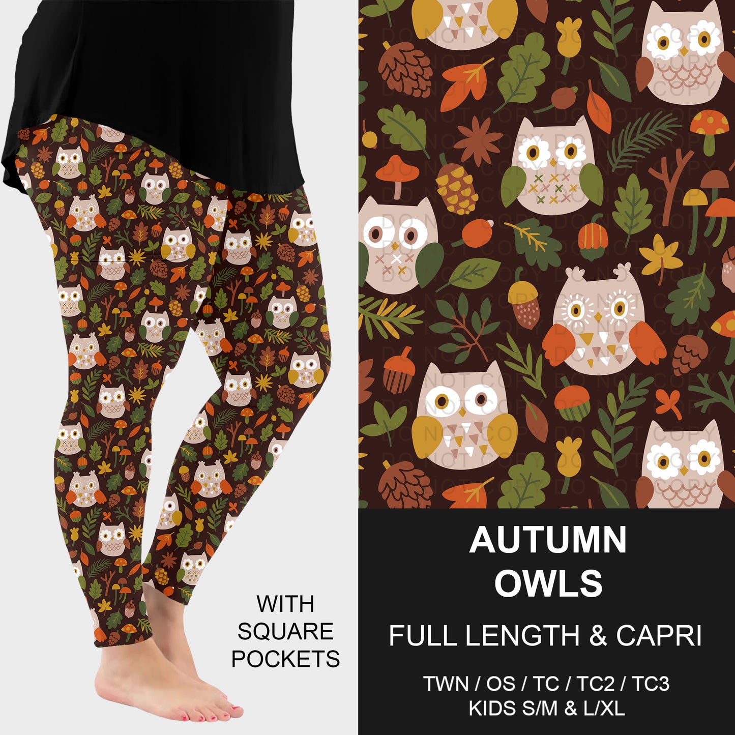 B308 - Preorder Autumn Owls Leggings w/ Pockets (Closes 8/16. ETA: late Oct.)