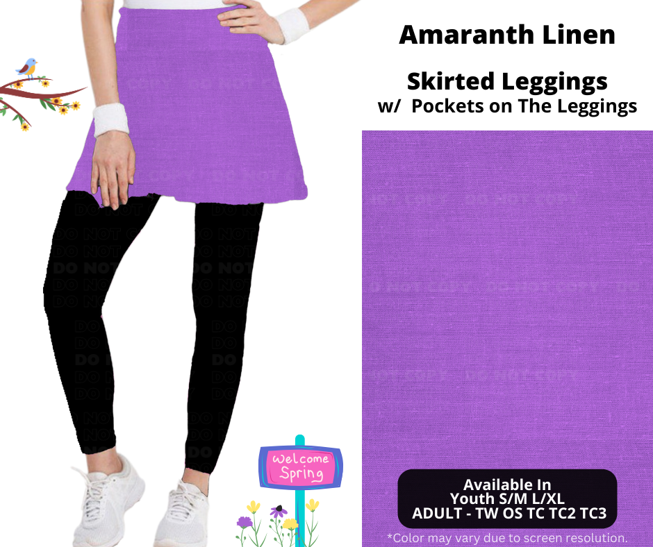 Preorder! Closes 1/15. ETA April. Amaranth Linen Skirted Full Length Leggings w/ Pockets