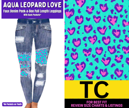 Aqua Leopard Faux Denim Full Length Peekaboo Leggings