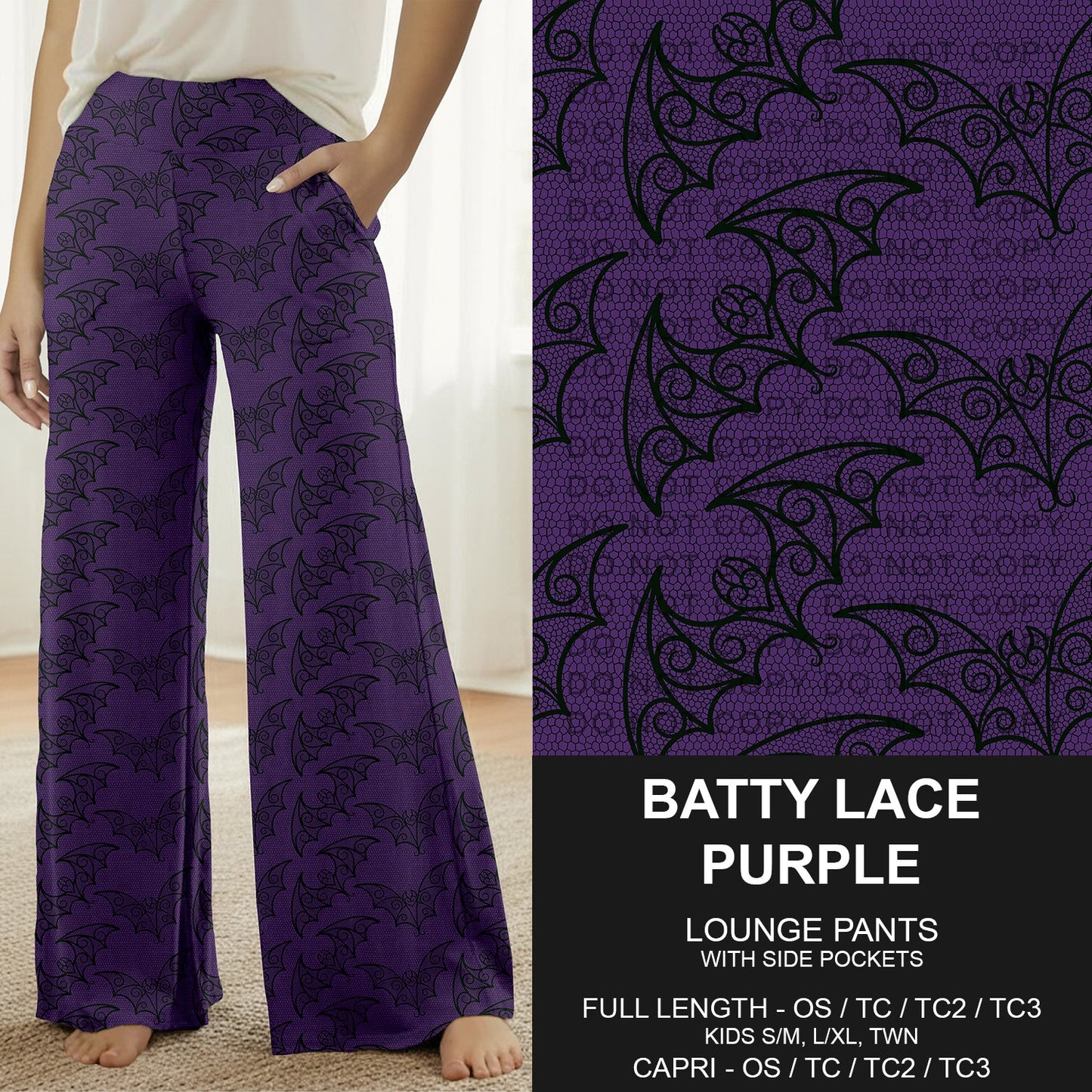 B305 - Preorder Batty Lace Purple Lounge Pants (Closes 8/02. ETA: early Oct.)
