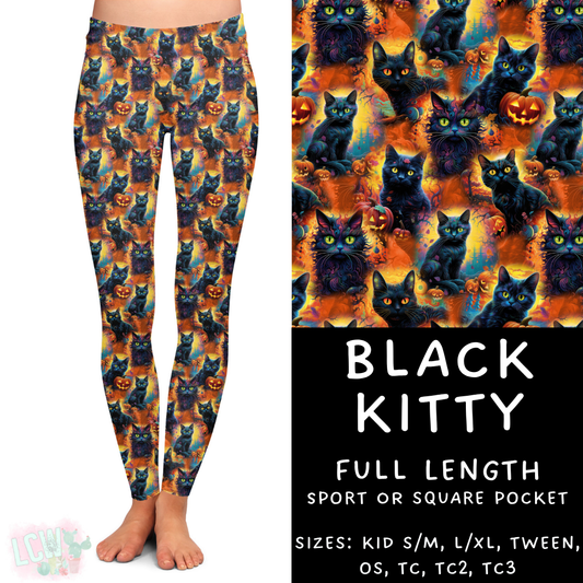 Ready to Ship - Black Kitty Full Length Leggings - Square Pocket TC2