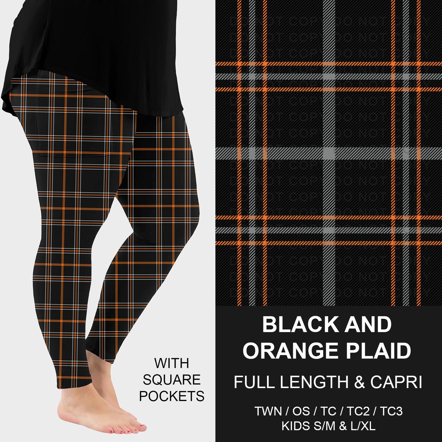 B299 - Preorder Black and Orange Plaid Leggings w/ Pockets (Closes 7/12. ETA: mid Sept.)