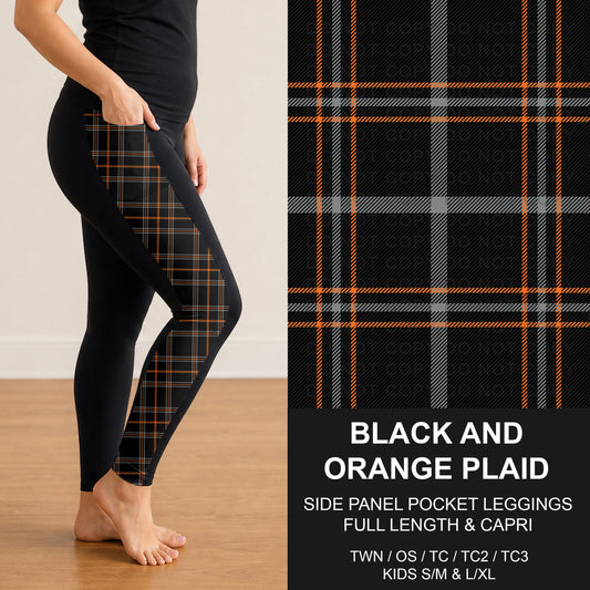 B299 - Preorder Black and Orange Plaid Side Panel Pocket Leggings (Closes 7/12. ETA: mid Sept.)