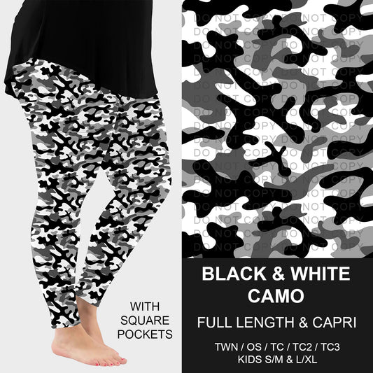 B251 - Preorder Black and White Camo Leggings w/ Pockets (Closes 9/14. ETA: mid Nov.)