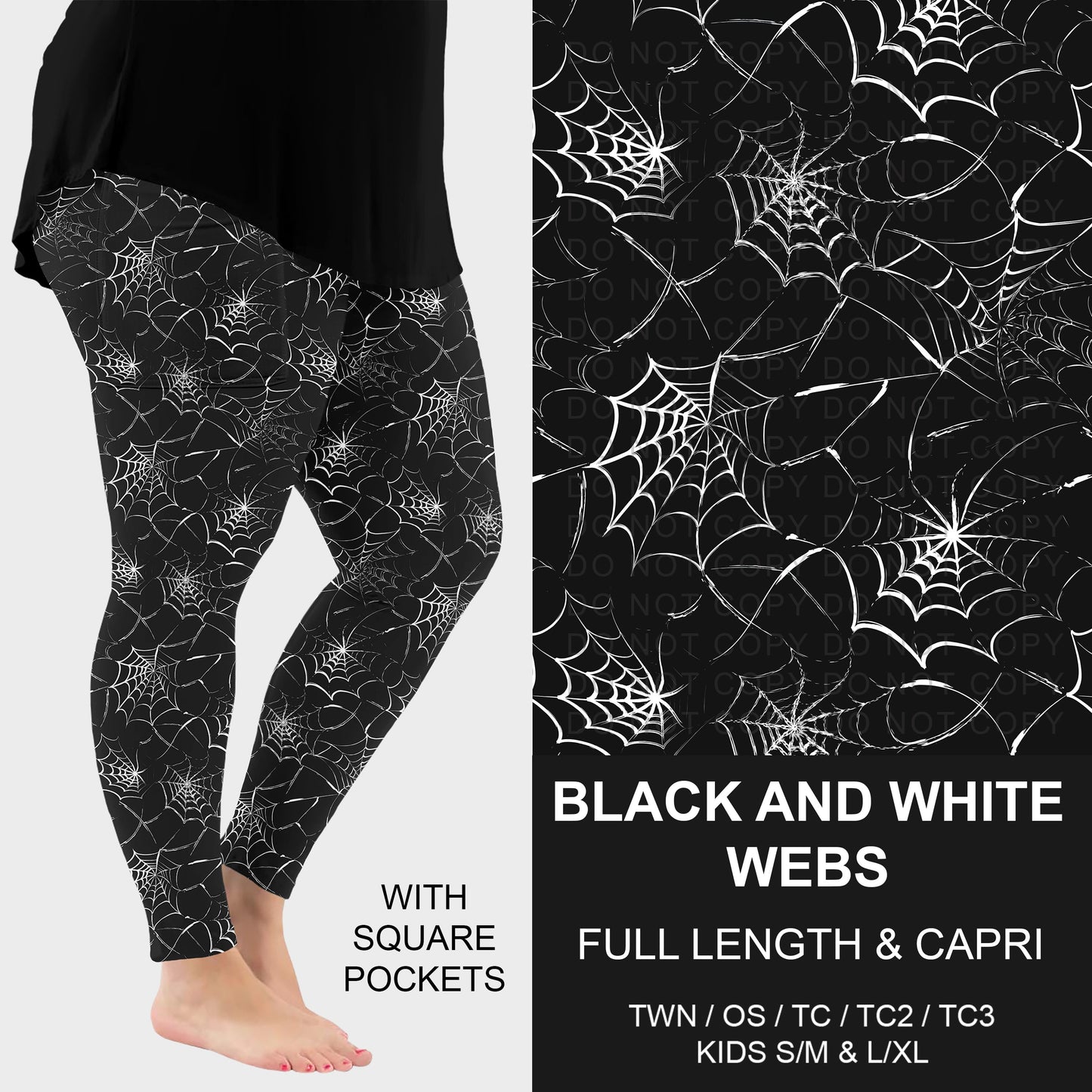 B295 - Preorder Black and White Webs Leggings w/ Pockets (Closes 6/14. ETA: late Aug.)