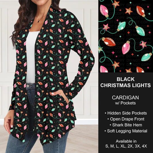 B303 - Preorder Black Christmas Lights Cardigan w/ Pockets (Closes 7/26. ETA: early Oct.)