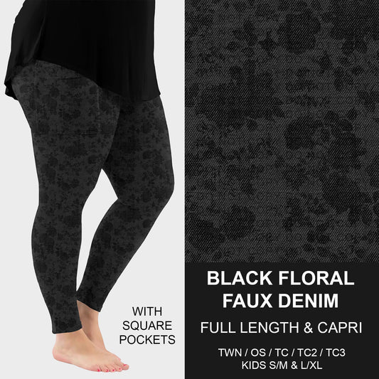 B256 - Preorder Black Floral Faux Denim Leggings w/ Pockets (Closes 10/19. ETA: late Dec.)