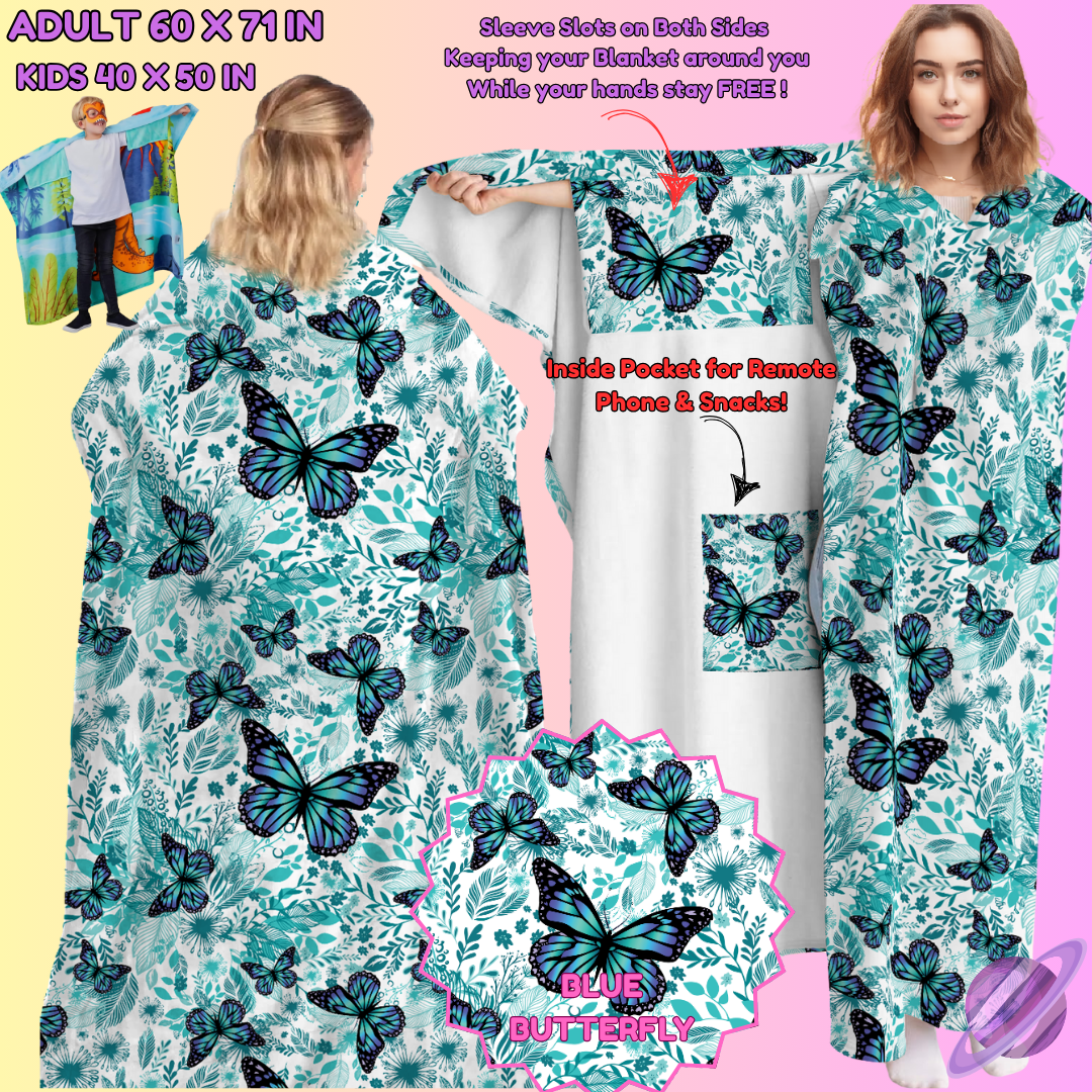 WEARABLE THROW RUN-BLUE BUTTERFLY-PREORDER CLOSING 8/31