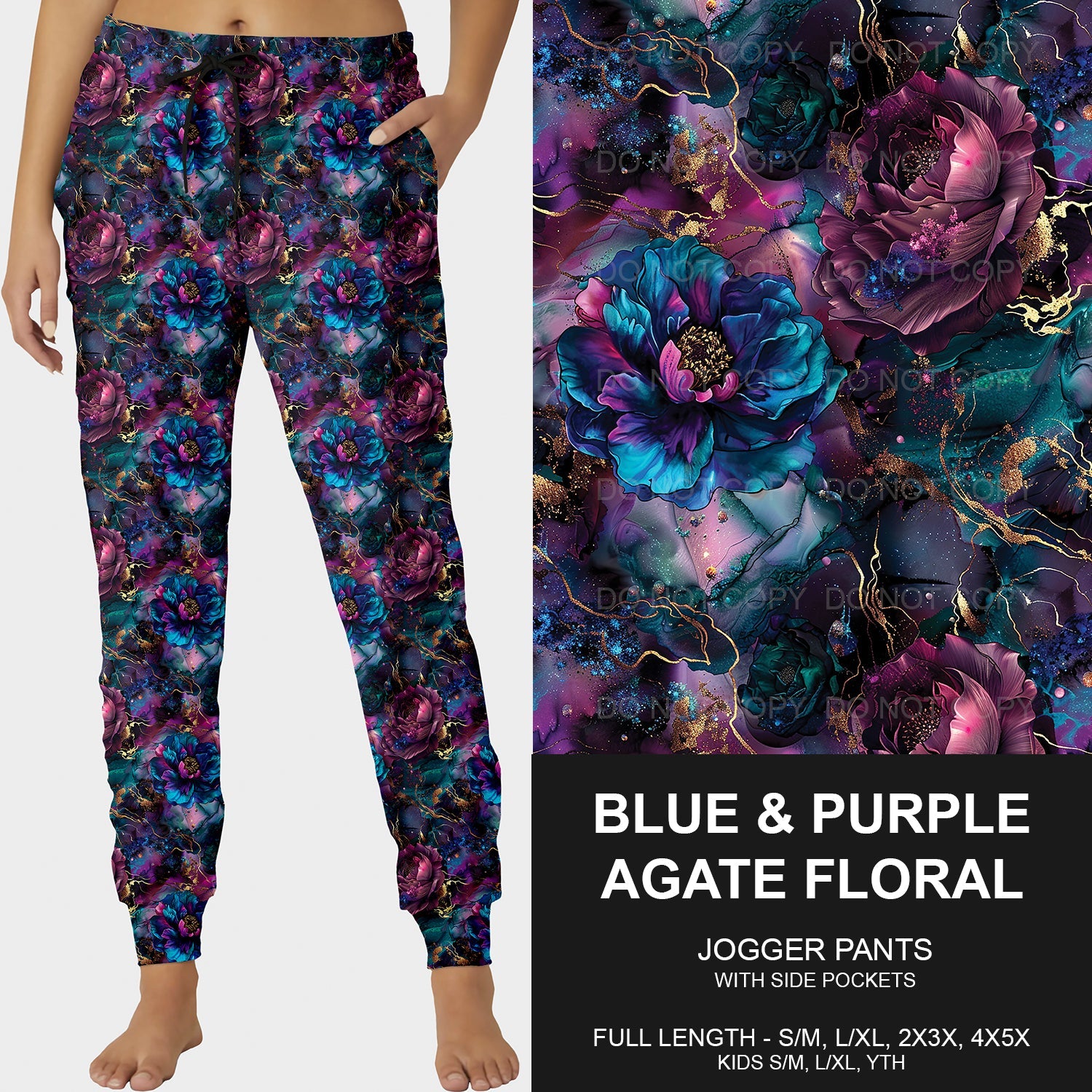 B204 - Preorder Blue and Purple Agate Floral Joggers (Closes 1/05. ETA late March)