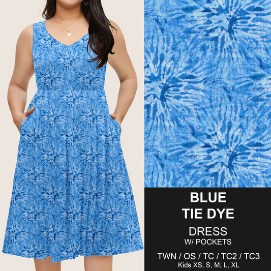 B275 - Preorder Blue Tie Dye Sleeveless Pocket Dress (Closes 2/25. ETA: early May)