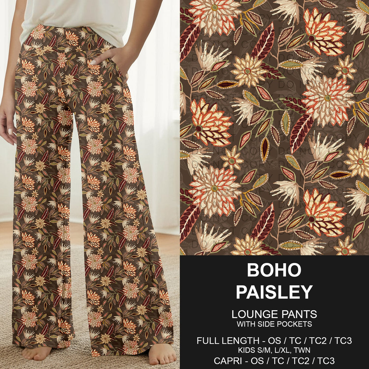 B316 - Preorder Boho Paisley Lounge Pants (Closes 10/11. ETA: mid Dec.)