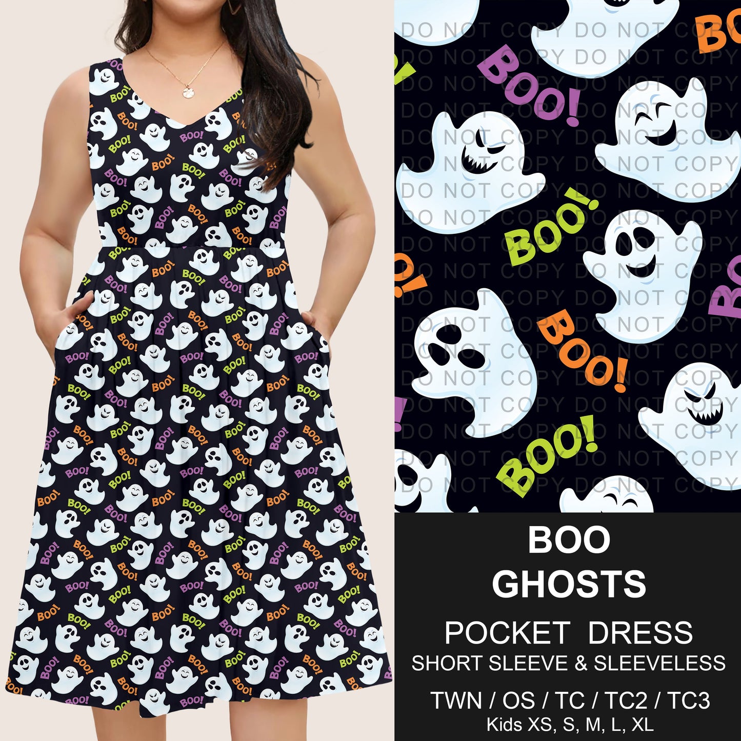 B302 - Preorder Boo Ghosts Pocket Dress (Closes 7/24. ETA: early Oct)