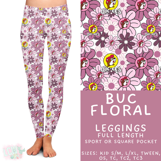 Ready to Ship - Buc Floral Full Length Leggings - Square Pocket OS