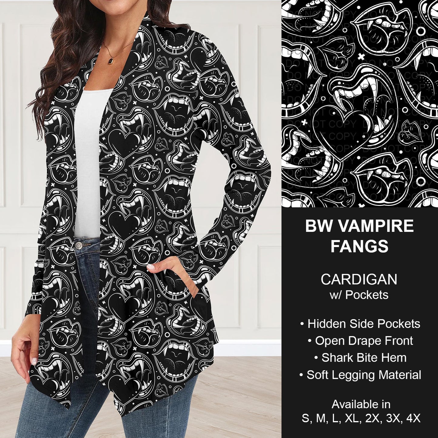 B295 - Preorder BW Vampire Fangs Cardigan w/ Pockets (Closes 6/14. ETA: late Aug.)