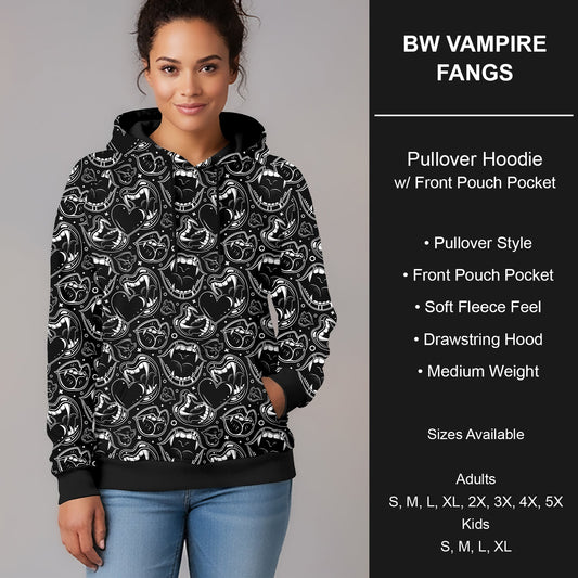 B295 - Preorder BW Vampire Fangs Pullover Hoodie (Closes 6/14. ETA late Aug.)