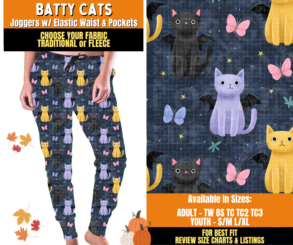 Preorder! Closes 7/16. ETA Oct. Batty Cats Joggers Choose Fleece or Traditional
