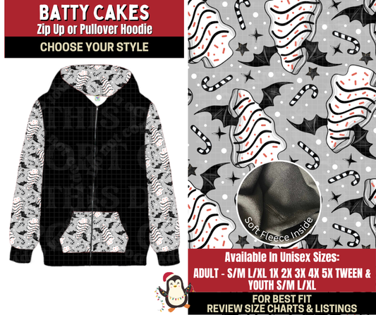 Preorder! Closes 9/4. ETA Dec. Batty Cakes Zip-Up or Pullover Hoodie