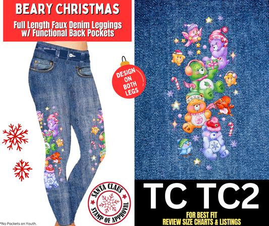 Beary Christmas Full Length Faux Denim w/ Side Leg Designs