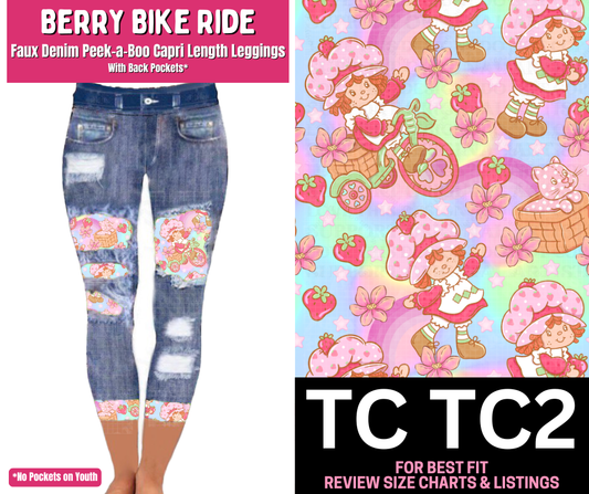 Berry Bike Ride Capri Faux Denim Peekaboo