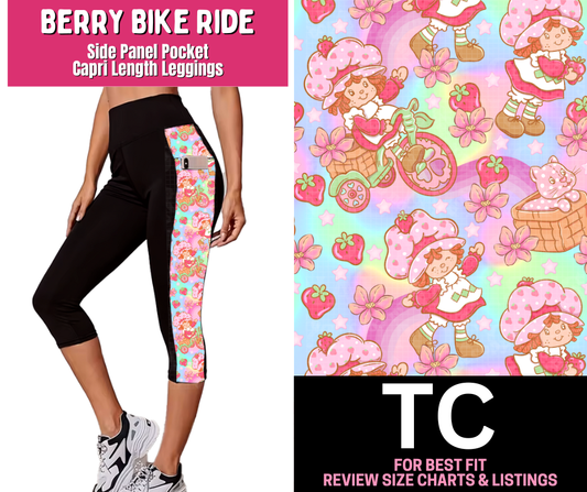Berry Bike Ride Side Panel Pocket Capri Length Leggings