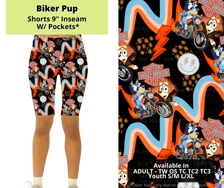 Preorder! Closes 3/24. ETA June. Biker Pup 9" Inseam Shorts w/wo Pockets