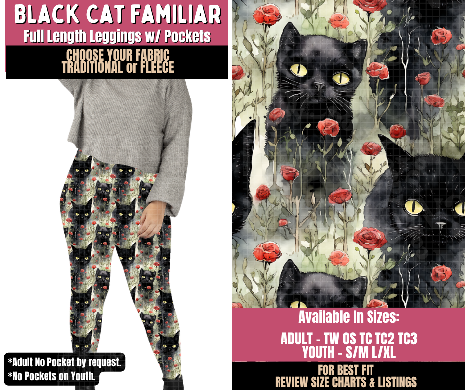 Preorder! Closes 10/1. ETA Dec. Black Cat Familiar Leggings Choose Fleece or Traditional