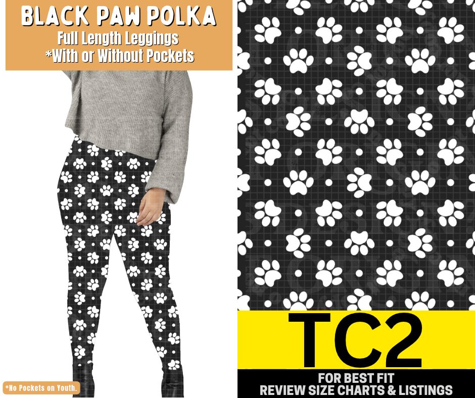 Black Paw Polka Full Length Leggings w/ Pockets
