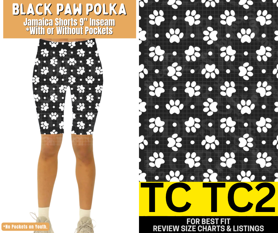 Black Paw Polka Jamaica Shorts w/ Pockets