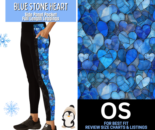 Blue Stone Heart Side Panel Pocket Full Length Leggings