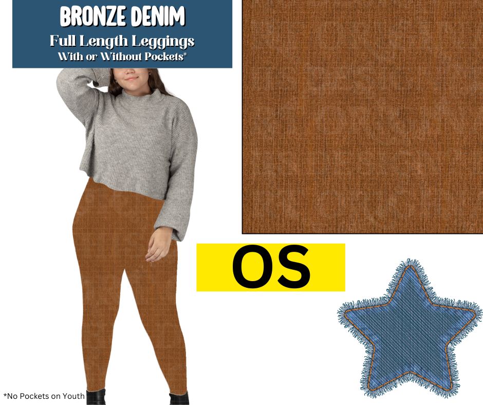Bronze Denim Full Length Leggings w/ Pockets
