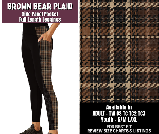 Preorder! Closes 9/14. ETA Dec. Brown Bear Plaid Side Panel Pocket Full Length Leggings