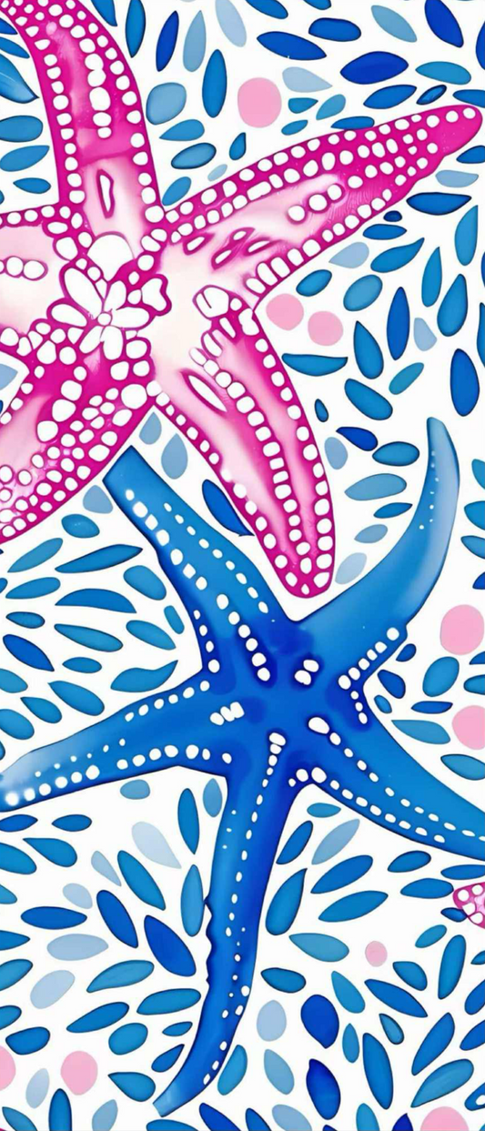 RTS - Blue Pink Starfish Yoga Leggings with Front Pockets