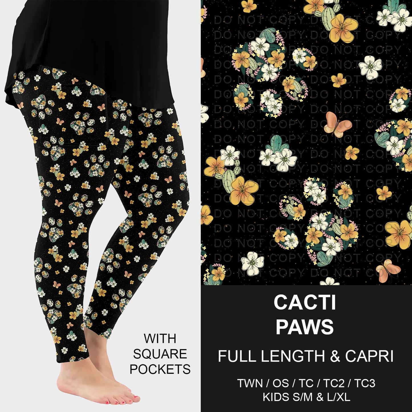 B296 - Preorder Cacti Paws Leggings w/ Pockets (Closes 6/21. ETA: late Aug.)