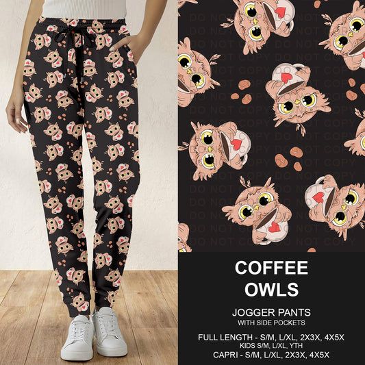 B296 - Preorder Coffee Owls Joggers (Closes 6/21. ETA: late Aug.)