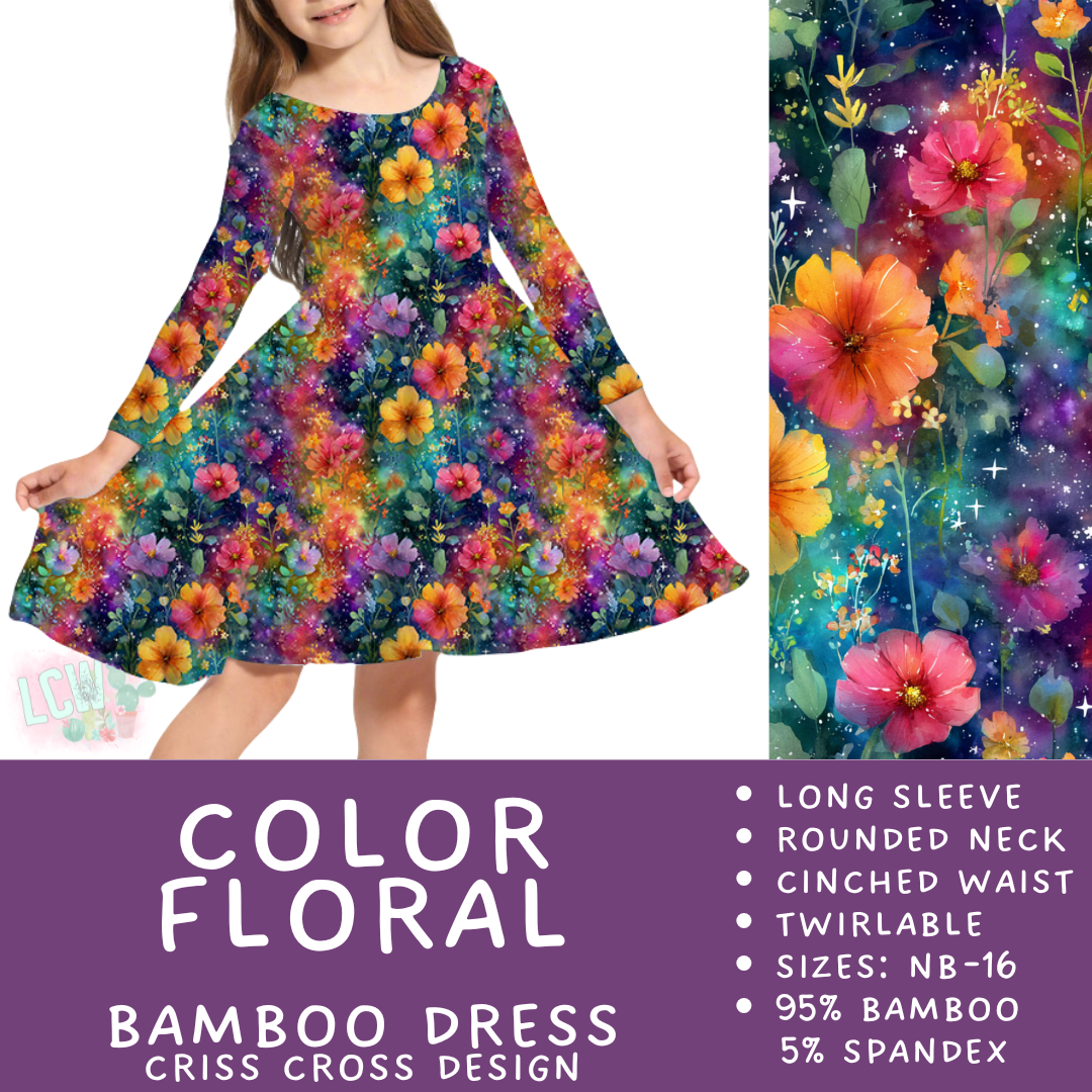 Ready to Ship - Color Floral Long Sleeve Criss-Cross Bamboo Dress - 12