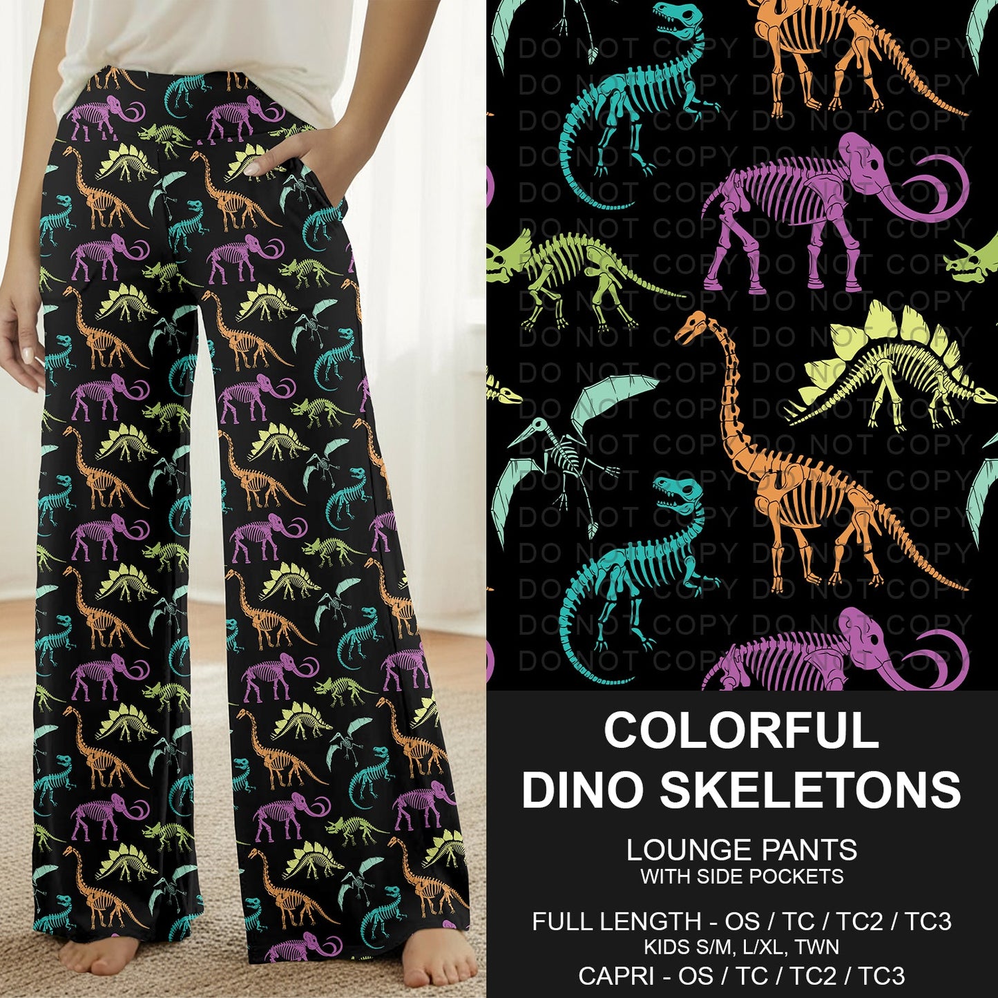 B293 - Preorder Colorful Dino Skeletons Lounge Pants (Closes 5/31. ETA: early Aug.)