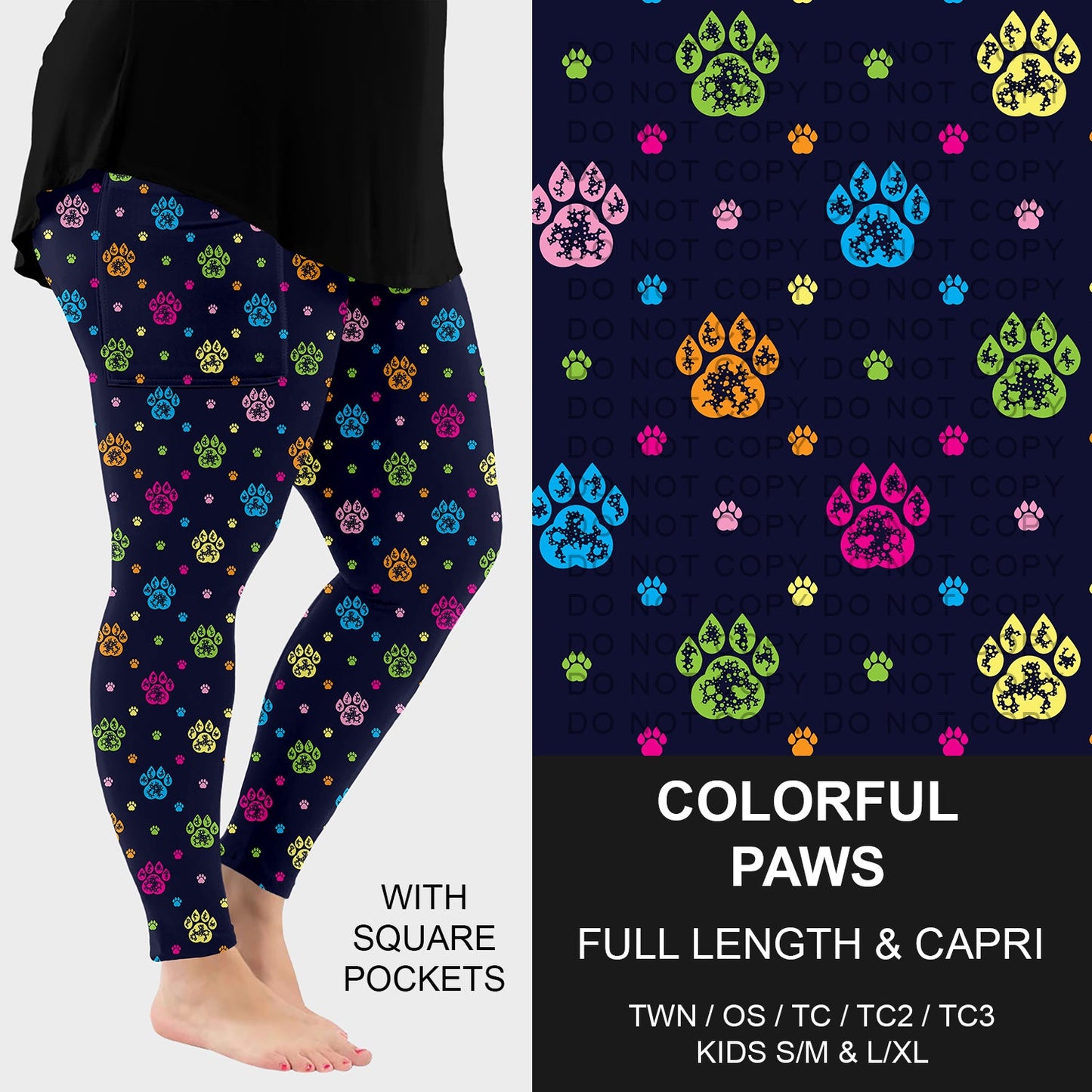 B298 - Preorder Colorful Paws Leggings w/ Pockets (Closes 7/05. ETA: early Sept.)