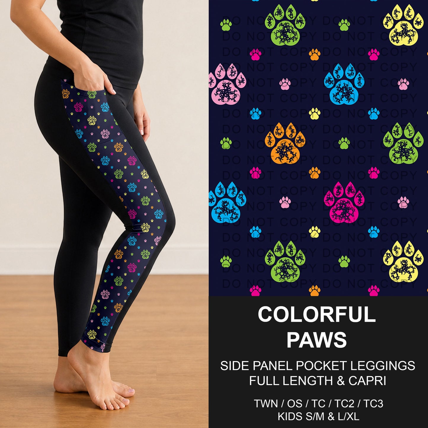 B298 - Preorder Colorful Paws Side Panel Pocket Leggings (Closes 7/05. ETA: early Sept.)