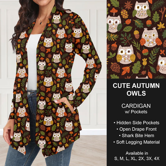 B250 - Preorder Cute Autumn Owls Cardigan w/ Pockets (Closes 9/07. ETA: early Nov.)