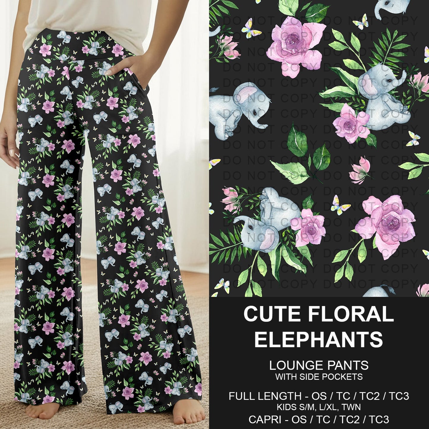 B283 - Preorder Cute Floral Elephants Lounge Pants (Closes 4/05. ETA: mid June)