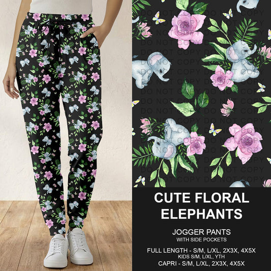 B283 - Preorder Cute Floral Elephants Joggers (Closes 4/05. ETA: mid June)