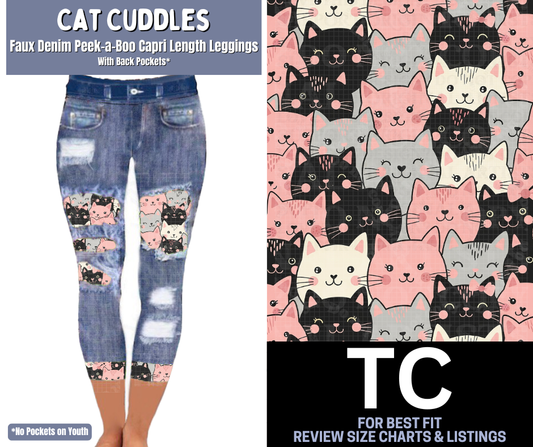 Cat Cuddles Capri Faux Denim Peekaboo