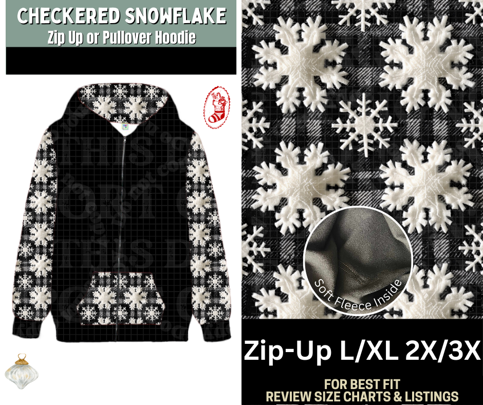 Checkered Snowflake Zip-Up Hoodie