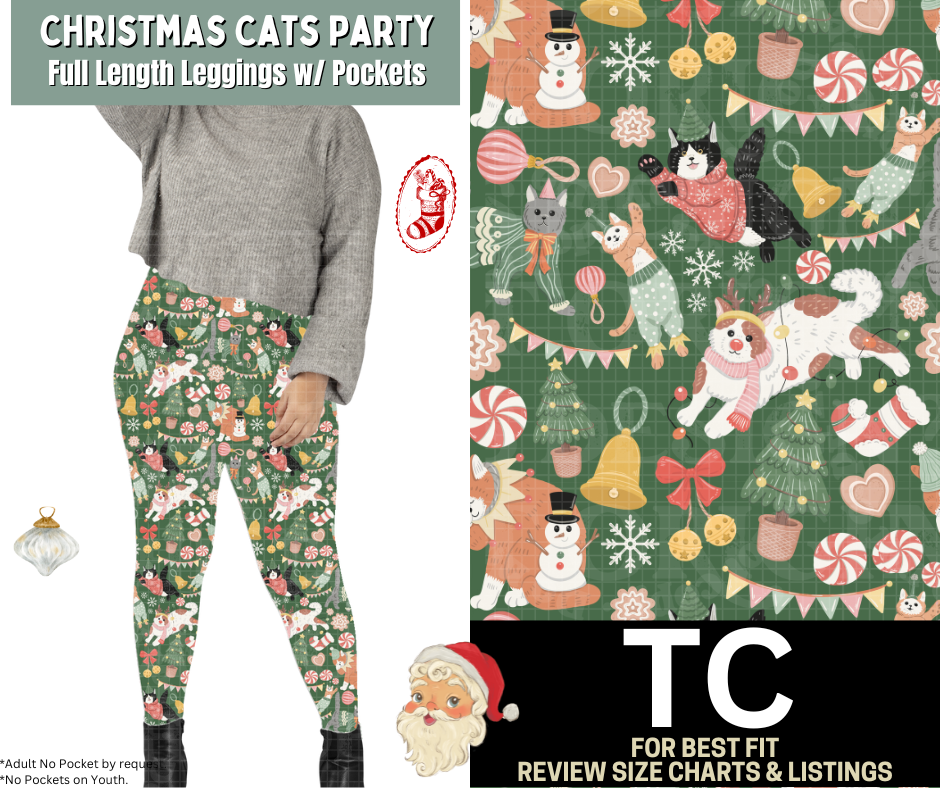 Christmas Cats Party Full Length Leggings w/ Pockets